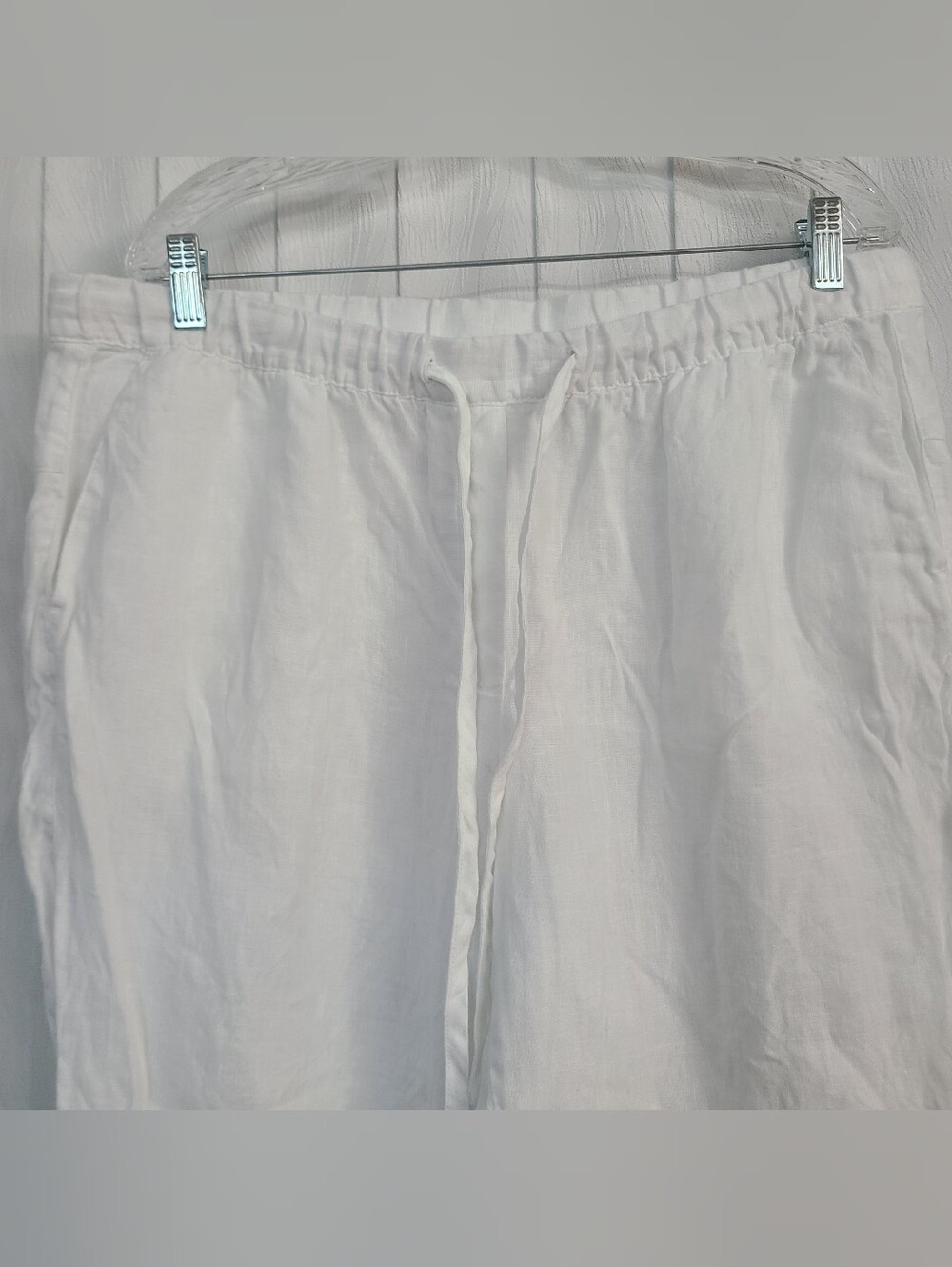 Purejill Sz XL Petite White Linen Cropped Drawstring Elastic Pull On Waist Pant - Picture 3 of 6